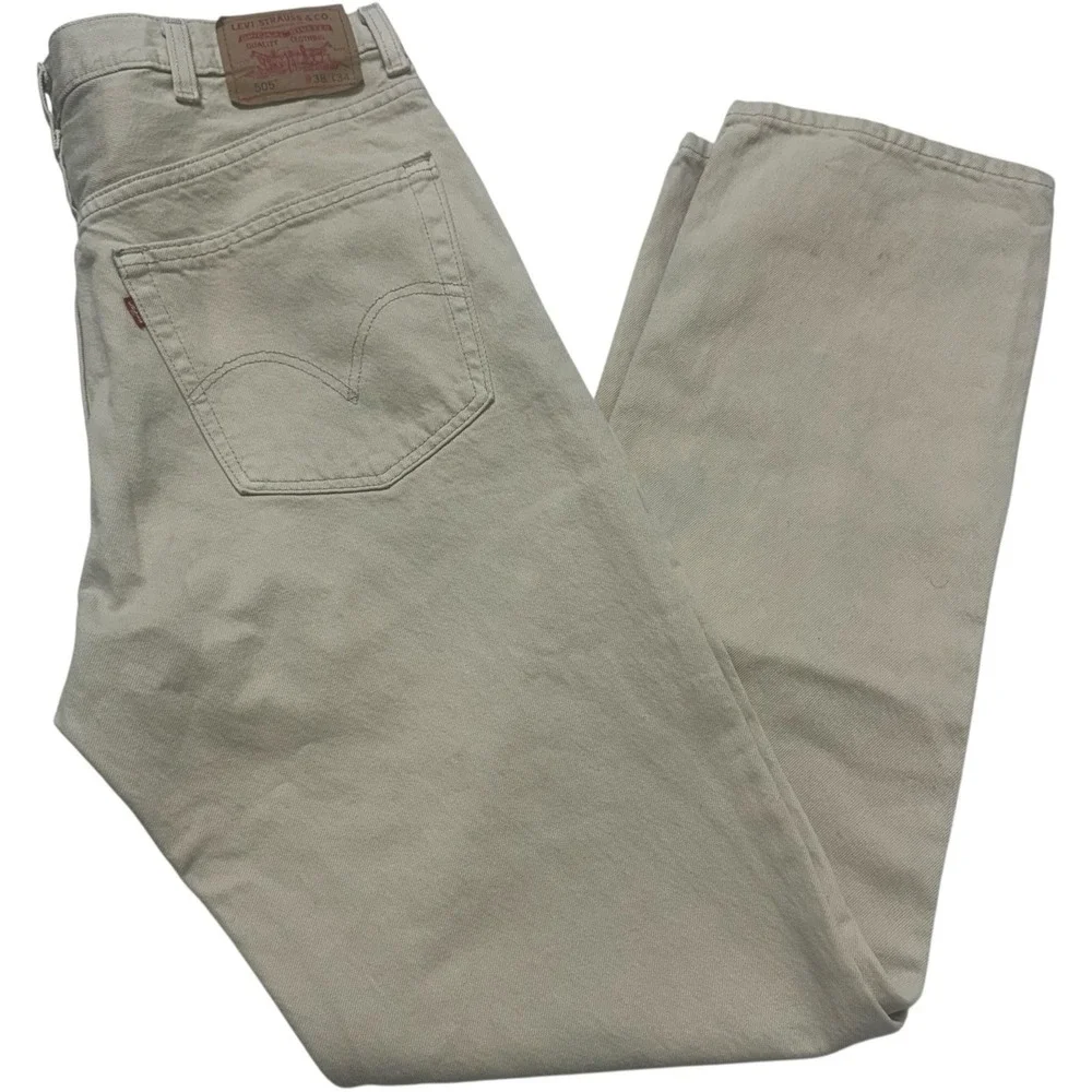 Levi's‎ 505 Regular Fit Tan Beige Denim Jeans Mens Made in USA Straight Leg Y2K